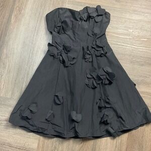 Bebe 3D Floral Fit and Flare Mini Dress Womens Small Black Coquette Dance Classy